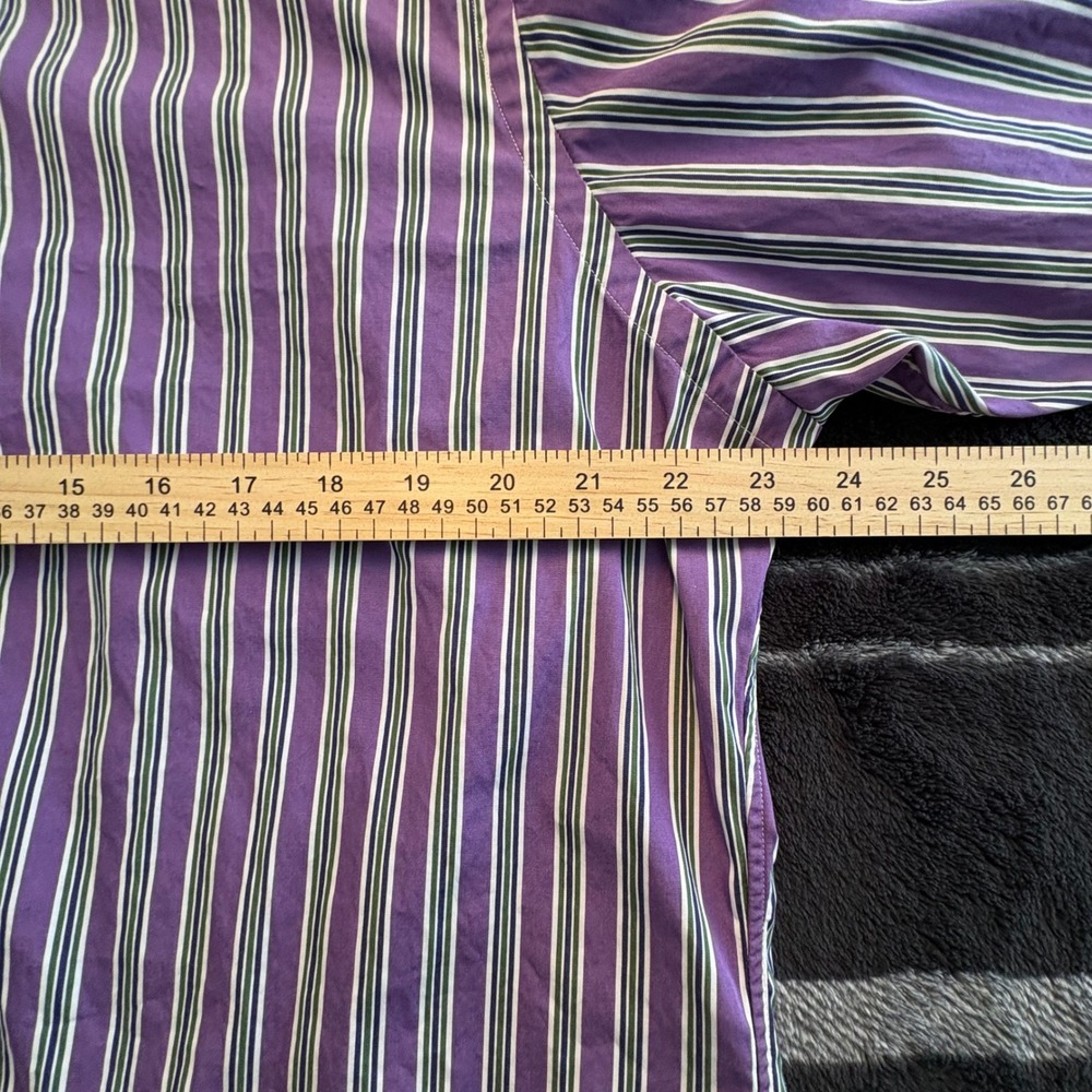 Polo Ralph Lauren Shirt Mens 17 32/33 Purple Green Striped Regent Custom Fit - Picture 8 of 9